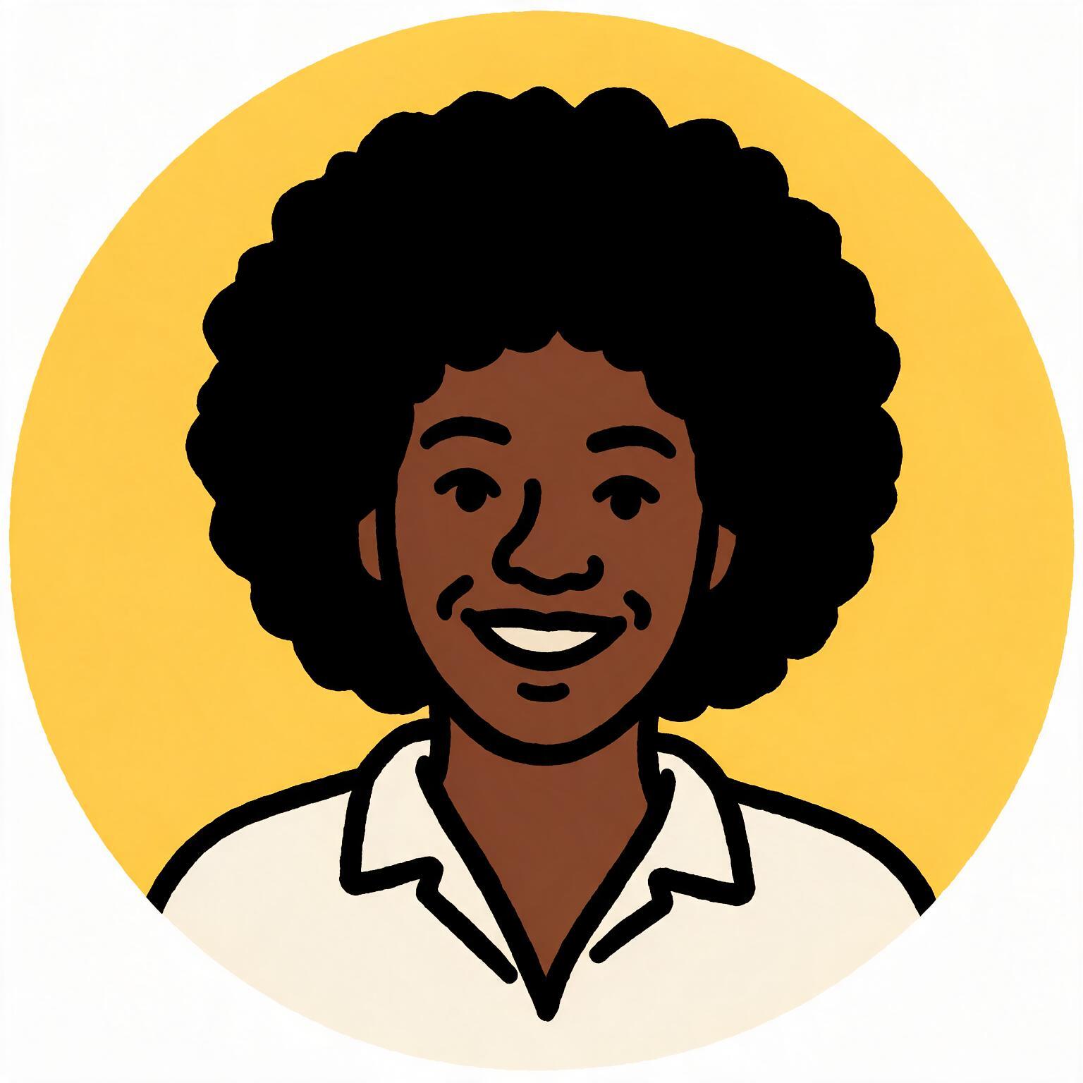 Illustrated placeholder avatar on a marigold circle, standing in for a photograph of Peace Adekoya